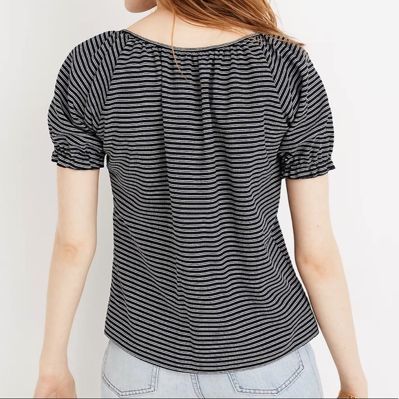 MADEWELL TEXTURE & THREAD PEASANT TOP IN STRIPE NAVY BLUE WHITE XS - Picture 3 of 9